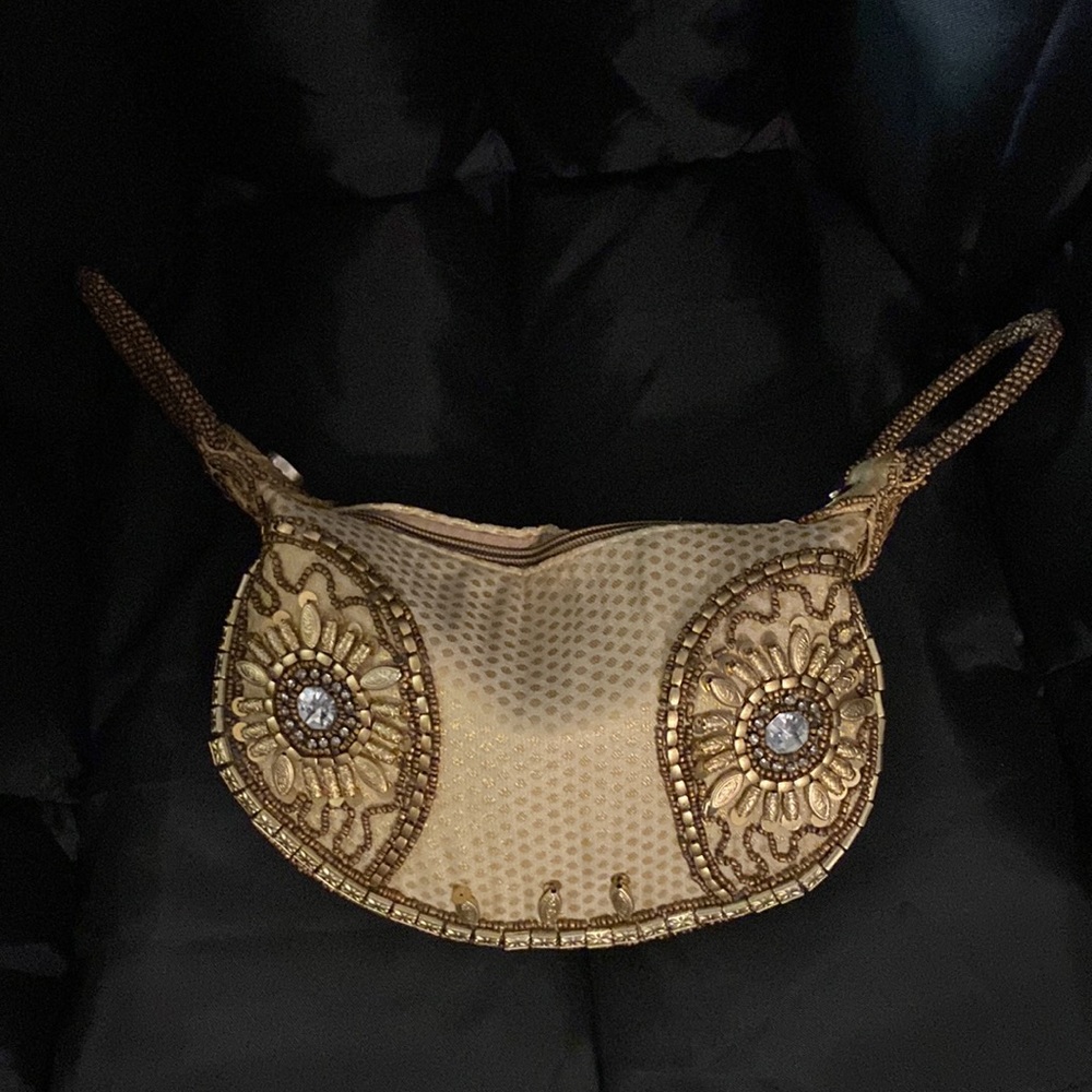 Gold Beaded Evening Wristlet Bag - Picture 2 of 6